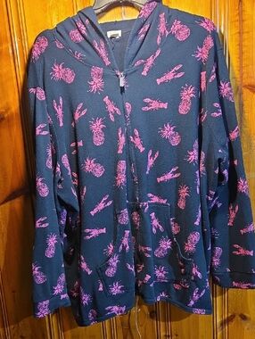 SunBay Navy Hoodie with Pink Pineapple & Lobster Print